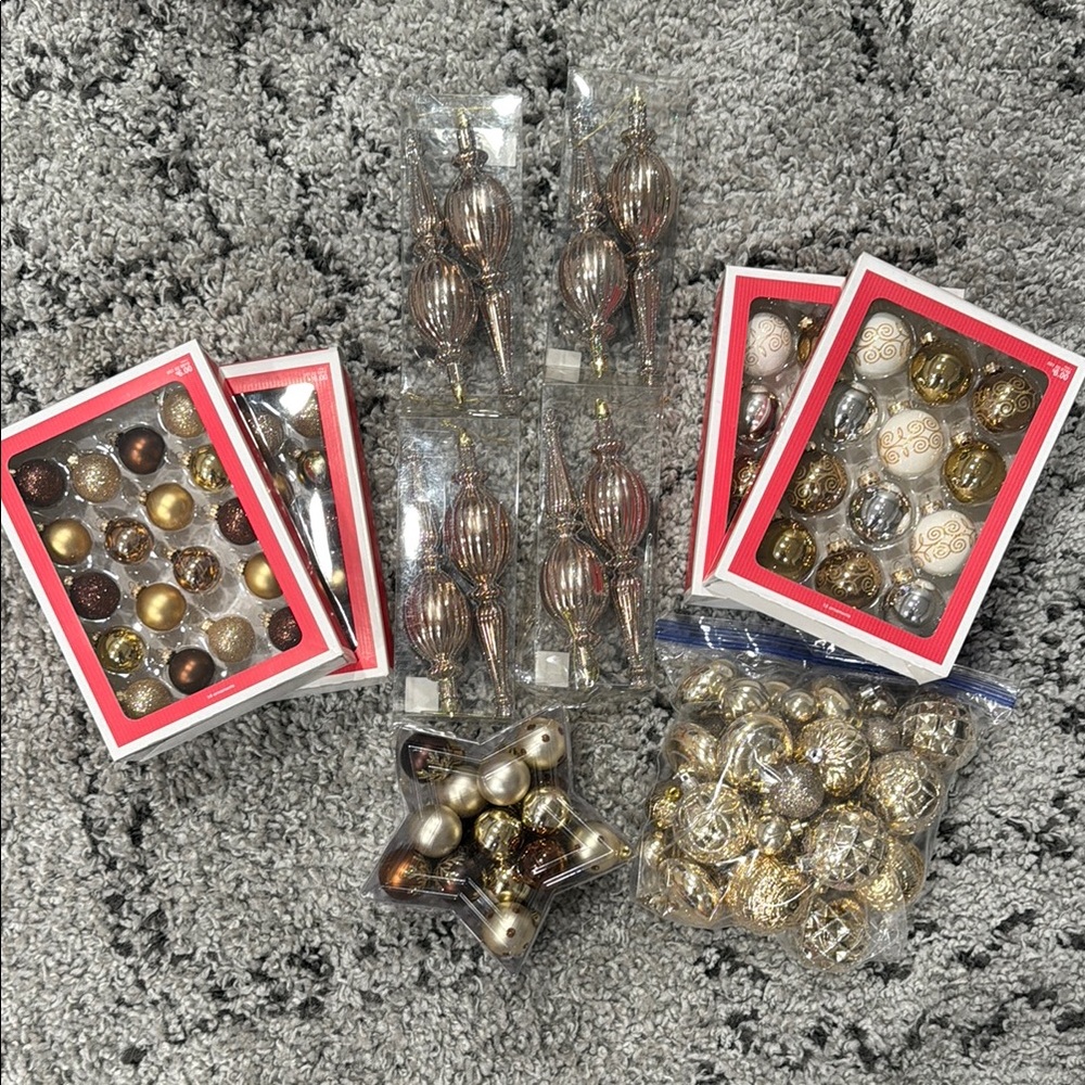Assorted Gold and Brown Christmas Ornaments